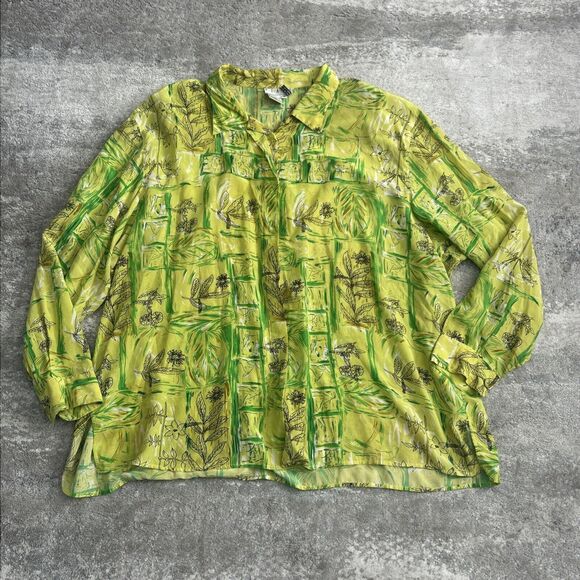 Piano Shirt Womens 3X Vintage Floral Leaf Print Long Sleeve Button Up 100% Silk - Picture 1 of 7